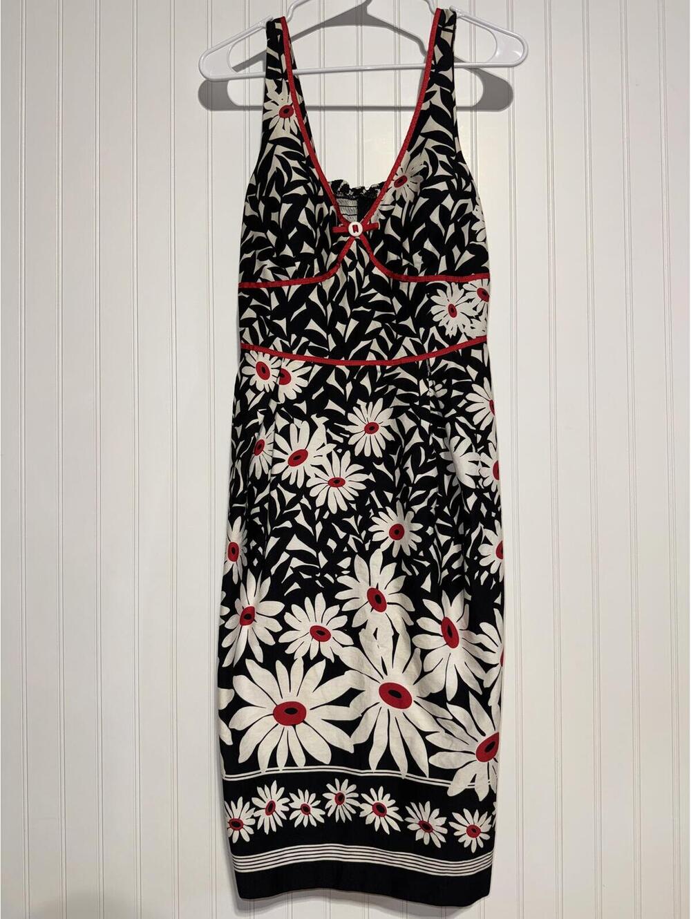 Madison Leigh Retro Daisy Floral A Line Cotton Sundress Black White Size 10